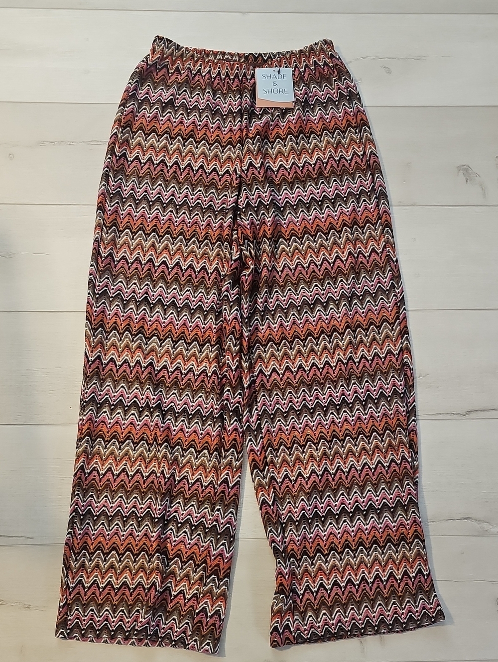 Shade & Shore Women's S Zigzag Pattern Wide-Leg Swim Cover Up Pants